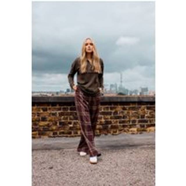 Lts Tall Burgundy Red Checked Wide Leg Trousers Size Ex Long > 14 - Ex Long 14