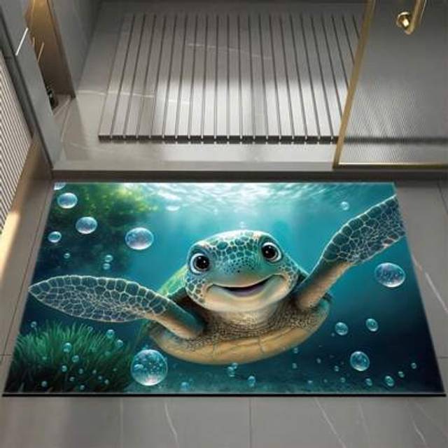 SHEIN 1PC Super Absorbent Diatomaceous Earth Material Bathroom Mat, Cute Turtle Anti Slip Bathroom Mat, Bright Colors, Fast Drying, Easy To Care For Floor M