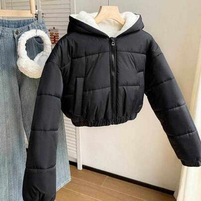 SHEIN Teen Girls Casual Short Hooded Padded Coat, Thermal Lined, Loose Fit, Comfortable, Suitable For Autumn/Winter, Daily Wear, Outdoor, Party, Photo Shoot