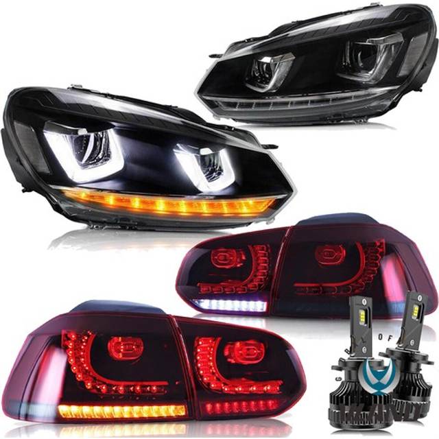 For 2008-2013 Vw Golf 6 Mk6 Tdi Tsi Headlights+red Smoked Rear Lights+led Bulbs