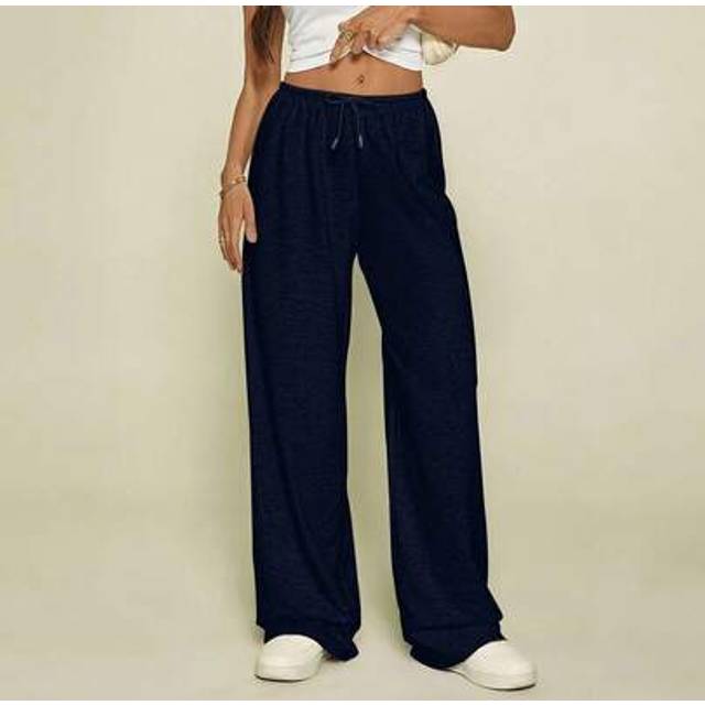 SHEIN Women&#39;s Summer Sweatpants Basic Casual Navy Blue Pants Women Wide Leg Pants Wide Leg Sweatpants Loose Pants Women Pants Comfy Pants Women Drawstring P