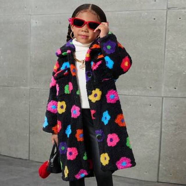 SHEIN Young Girl Knit Floral Pattern Cropped Fluffy Cardigan,In Fall/Winter