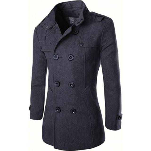 SHEIN 2024 Men&#39;s New Classic Double-Breasted Long Sleeve Wool Coat Outerwear, For Fall Winter