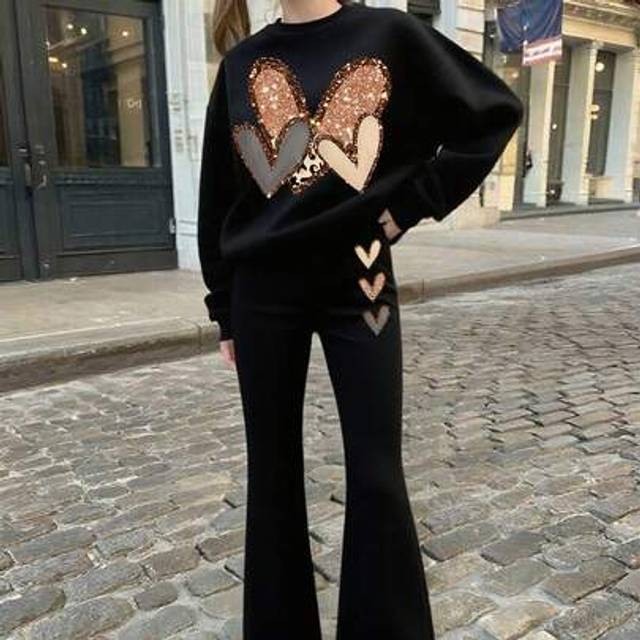 SHEIN 2pcs Set Teen Girls Heart - Element Set, Comfortable Fabric, Spring & Autumn Street Activity & Daily Style