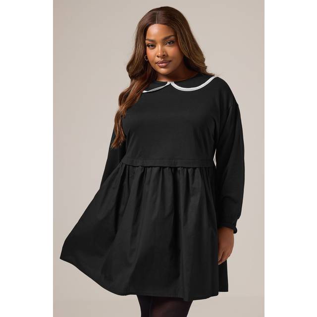 Yours Curve Black Poplin 2In1 Jumper Dress, Women's Curve & Plus Size, Yours - 20