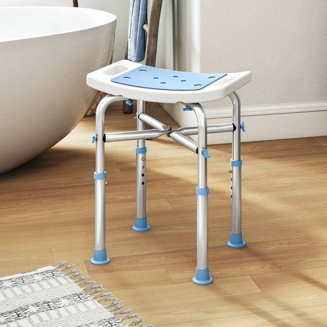 Homcom Adjustable Shower Stool With Foot Pads For Elderly, Light Blue