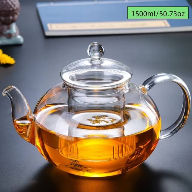 TEMU 1pc Large Capacity Glass Teapot With Infuser - Heat & Cold Resistant, Blooming & Loose Leaf Tea, Ideal For Home, Office, Restaurant Use
