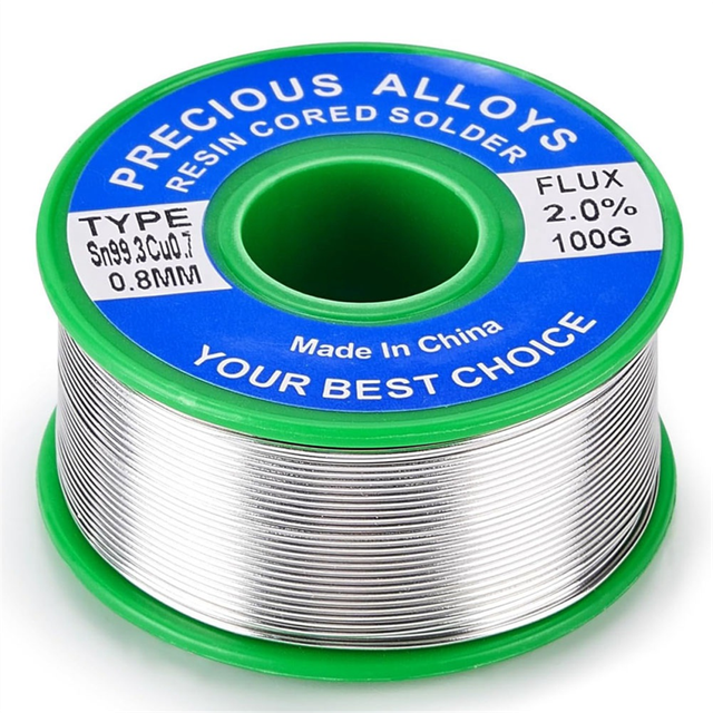 Lead Rosin Core Solder Wire for Electrical Soldering, Content 2.0% Flux Sn99.3-Cu0.7 (0.8mm, 100G)