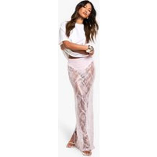 Womens Sequin Lace Sheer Maxi Skirt - Pink - 10, Pink
