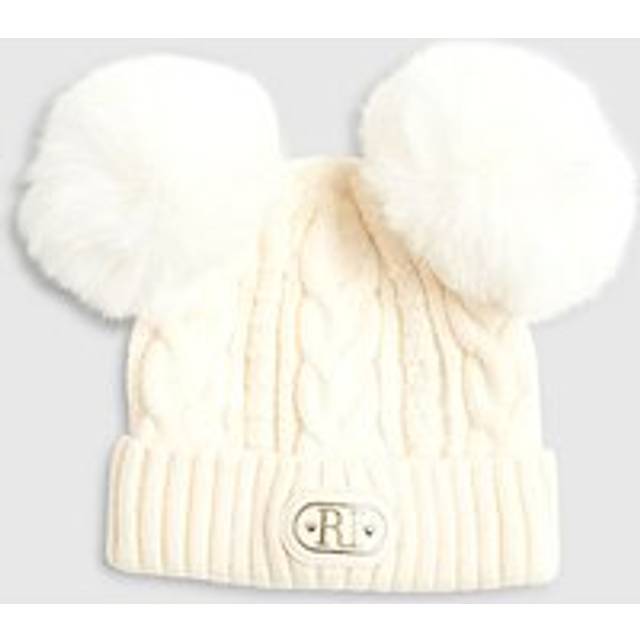 River Island Baby Cream Double Pom Bow Beanie Hat - 6-12 Mnths