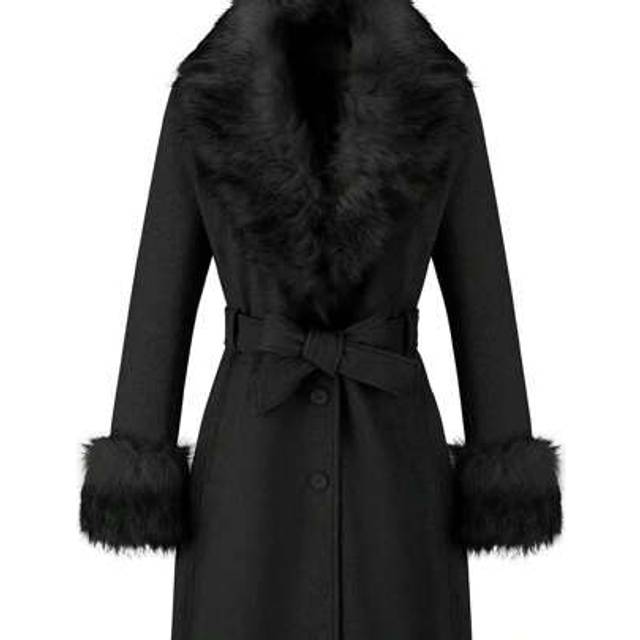 SHEIN Risissida Women&#39;s Fall/Winter Wool Coat With Faux Fur Collar, Cuffs, And Waist Belt - Stylish Long Outerwear For Cold Weather