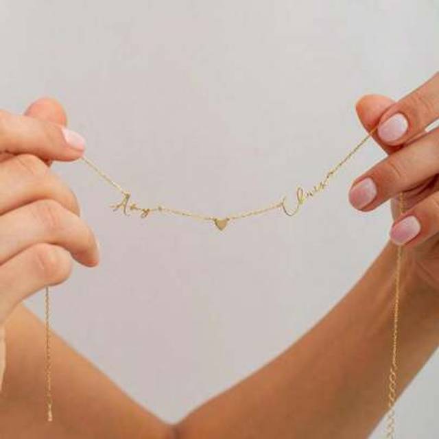 SHEIN Personalized Double Name Necklace With Heart, Custom Two-Name Heart Necklace, Unique Couples Gift, Christmas Gift For Her, Gift For Mom,Gold,Stylish,C