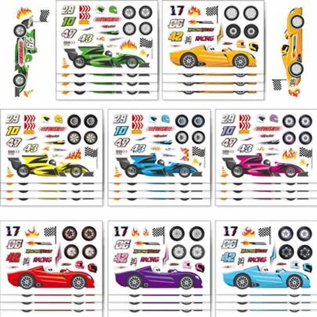 SHEIN 8/16pcs Race Car Puzzle Stickers, DIY Decal, Party Favor, Gift Wrap, Birthday Gift Sticker Book