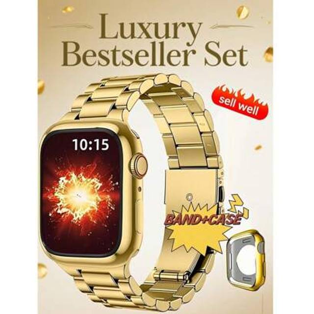 SHEIN 2Pcs/Set Luxury Gold Stainless Steel Band With Matching Case Compatible With Apple Watch Bands 38mm 40mm 41mm 42mm 44mm 45mm 46mm 49mm â Compatible