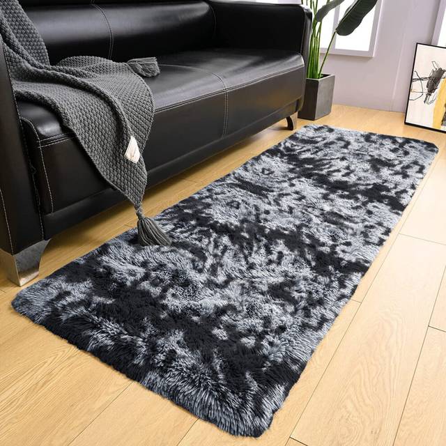 (Small Runner (80x150cm), Marble Grey Shaggy Rug) Non Slip Shaggy Rugs & Printed Runner Soft Fluffy Carpets for Bedroom, Kitchen & Hallway