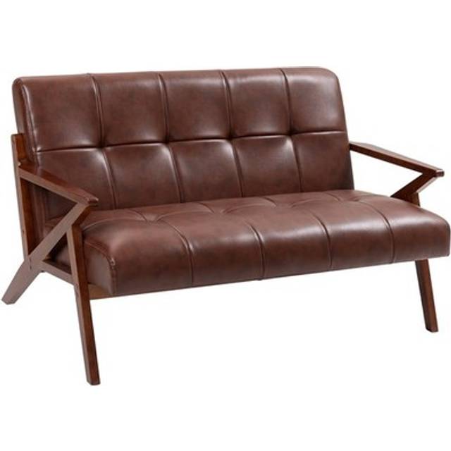 HOMCOM Compact Small Sofa with Solid Wood Frame, Vintage 2 Seater Sofa Brown