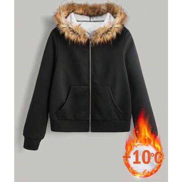 Attitoon Women&#39;s Casual Zip-Up Thermal Lined Hooded Sweatshirt With Fur Collar, Suitable For Autumn/Winter, Retro Vintage,Fall,Zip Up Hoodie Women,Zip Up Hoodi
