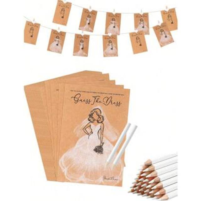 SHEIN 10 Pcs/20 Pcs Creative DIY Handmade Drawing Wedding Dress Cards, The Dress Bridal Shower Game, Black Bride Wedding Dress Drawing Cards, Including Wedd