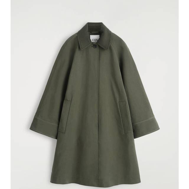 Wool-Trimmed Long Car Coat - Green