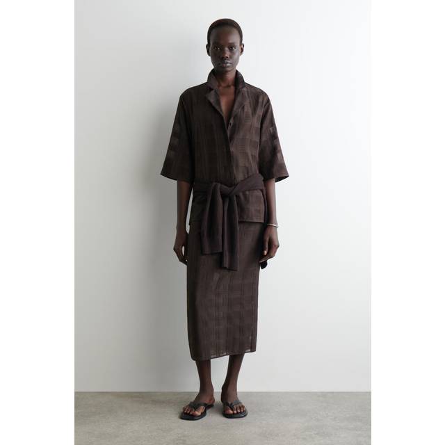 Layered Sheer Checked Midi Skirt - Red - 40