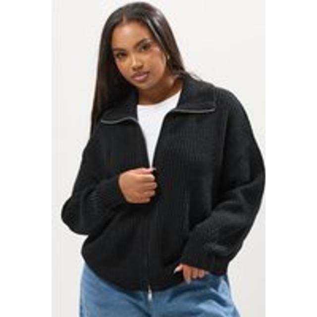 Yours Plus Size Black Knitted Collared Bomber Cardigan Size 22-24