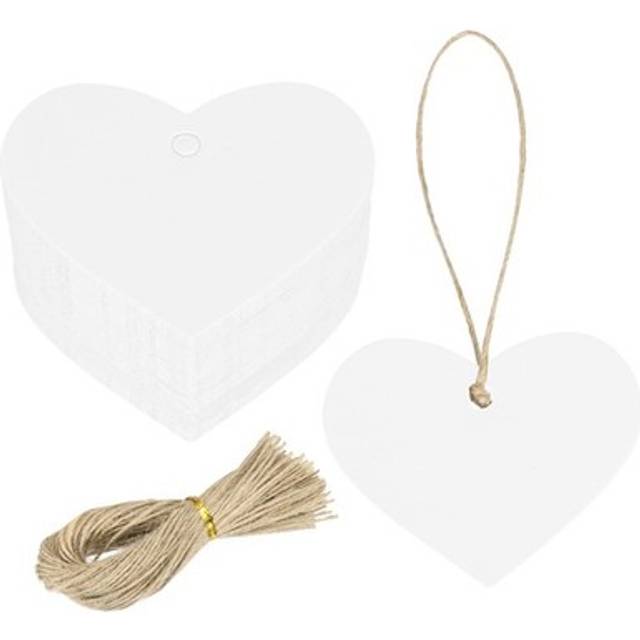 200pcs Kraft Paper Gift Tags String 2.2 X 2.6 Inch Heart Shape White