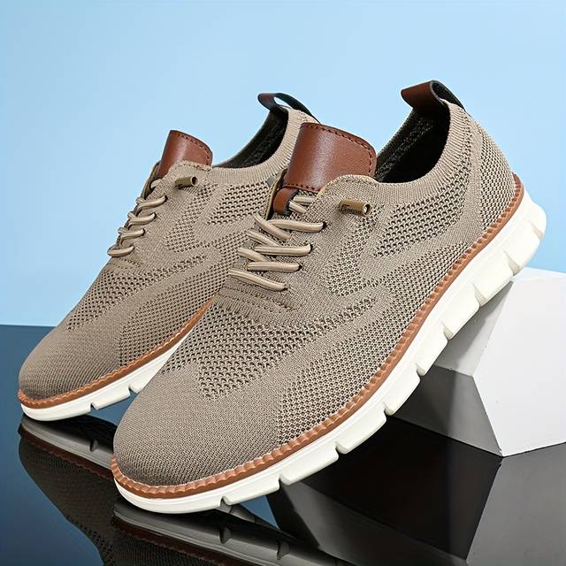 TEMU Men's Trendy Solid Woven Knit Breathable Sneakers, Comfy Non Slip Lace Up Casual Shoes For Men's Outdoor Activities