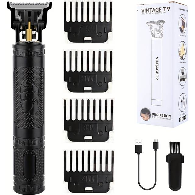 TEMU Hiena Men's Electric Hair Clipper Set With Lcd Display, Beard Trimmer & Styling Tools - Portable Grooming Kit For Home Use, Perfect Gift
