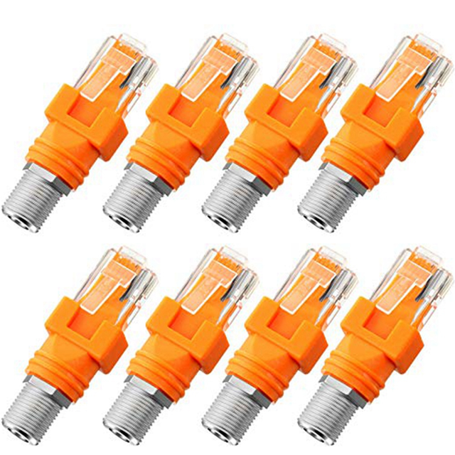 8PCS Network Crystal Head RJ45 to F BNC Spiral Connector Coaxial Direct