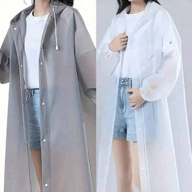 SHEIN 3PCS Long EVA Unisex Raincoat, Thickened Waterproof Rain Coat, Women Men Hooded Raincoat,Waterproof, Windproof, Quick-Dry, And Breathable - Ideal For