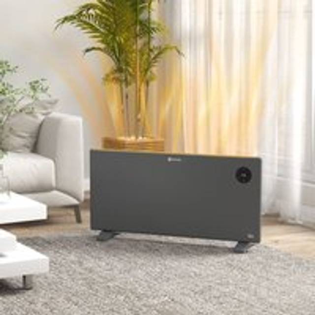 Homcom Electric Heater With Adjustable Thermostat, Freestanding Or Wall Mounted, Grey - One Size
