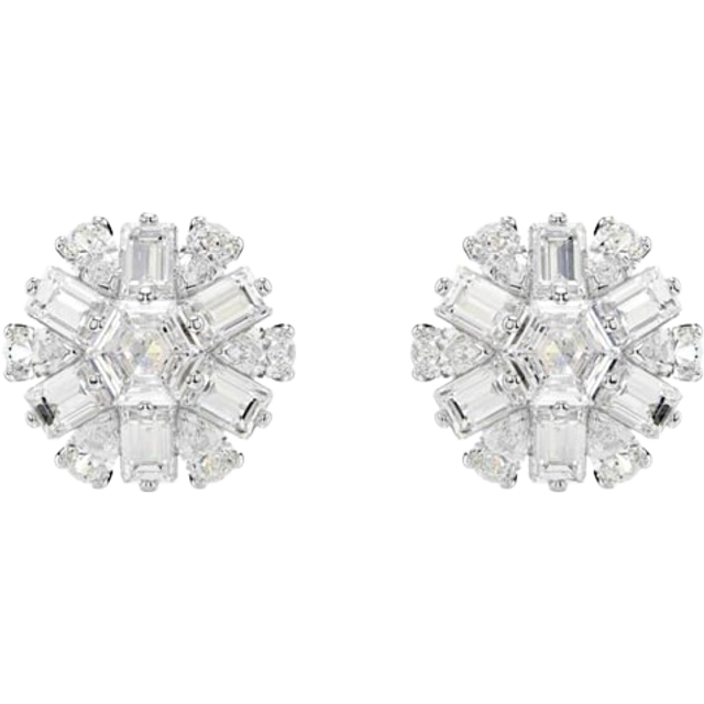 Swarovski Idyllia Rhodium Plated Mixed Cuts Snowflake Stud Earrings - Silver