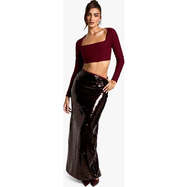 Womens Premium Sequin Maxi Skirt - Red - 8, Red