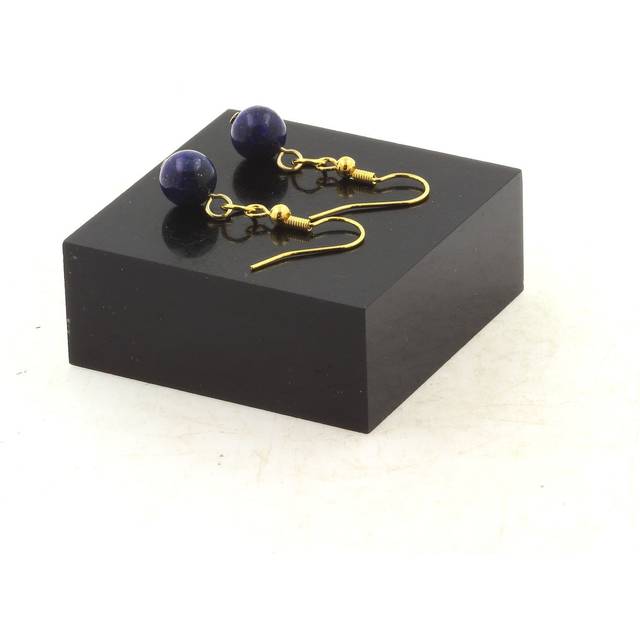 Lapis Lazuli Earrings 1 Pearl 8 Mm In Gold Plated Stainless Steel. Made