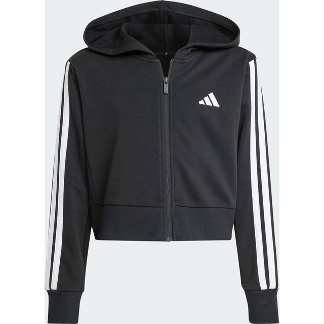 adidas Sportswear Junior Girls Essentials Full-Zip Hoodie - Black, Black/White, Size 7-8 Years - 7-8 YEARS