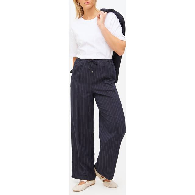 Navy Pinstripe Wide Leg Drawstring Trousers (10R)