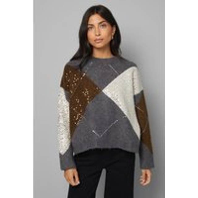 Wallis Grey Oversized Argyle Jumper - grey - L