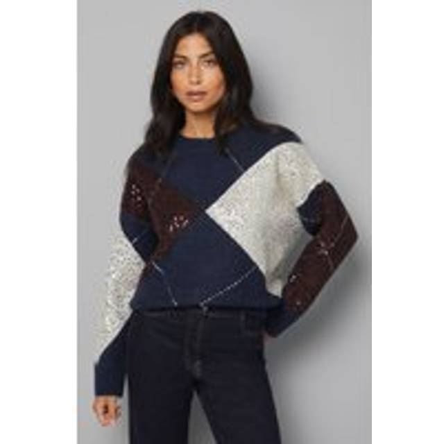 Womens Navy Oversized Argyle Jumper - S