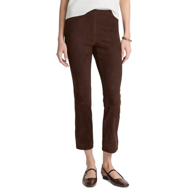 Suede Split-Hem Cropped Pant - CHOCOLATE - Small