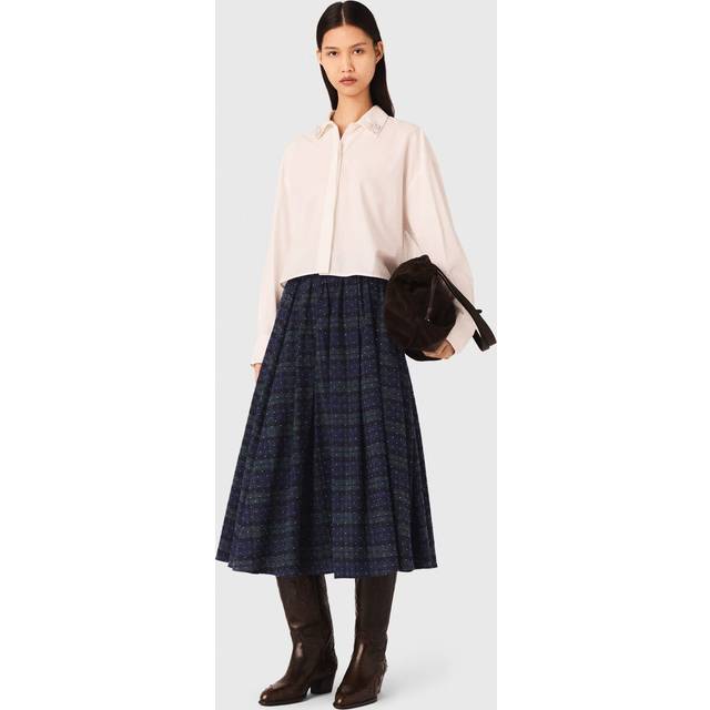 Womens Maje Rhinestone-Embellished Checked Cotton Midi Skirt