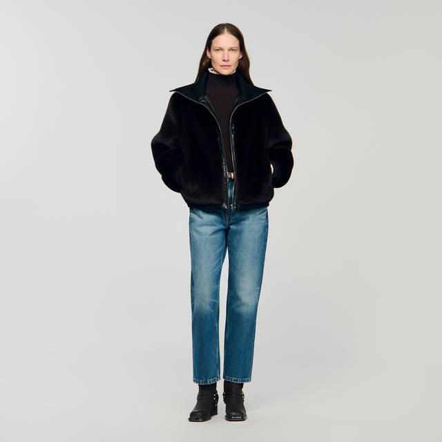 Manteau court en fausse fourrure - Marron - 36