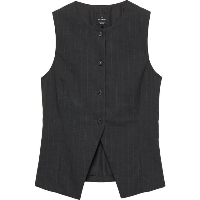 Pull&Bear - Grå lang vest med nålestriber - XS