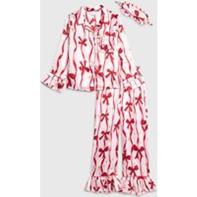 River Island Girls Pink Bow Print Satin Pyjamas Set - 7-8 Yrs