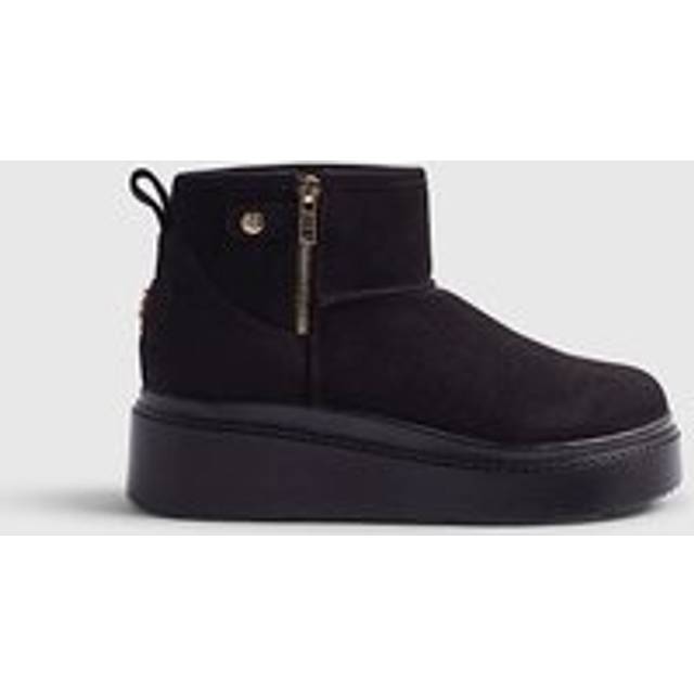 River Island Womens Black Side Zip Faux Fur Lined Wedge Boots - 9