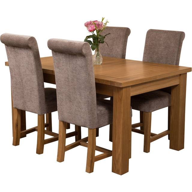 (Grey, 4) Seattle Solid Oak 150cm Extending Dining Table with Washington Fabric Dining Chairs