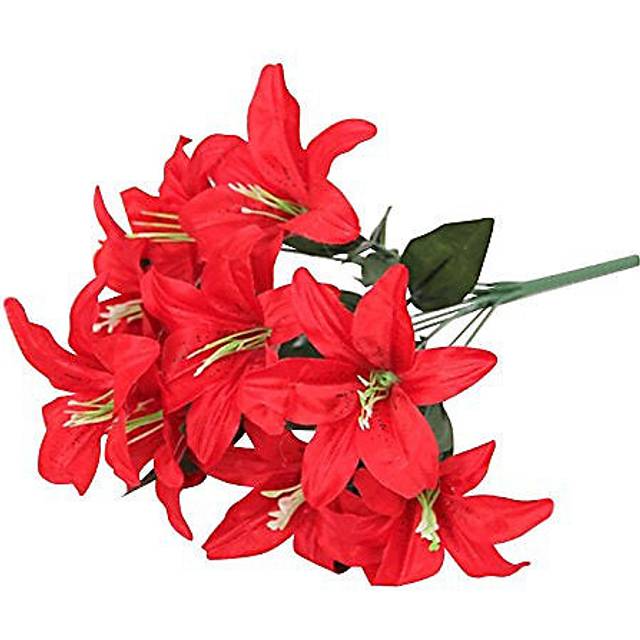 Best Artificial 45cm Stargazer Lillies 10 Head Flower Spray - Red