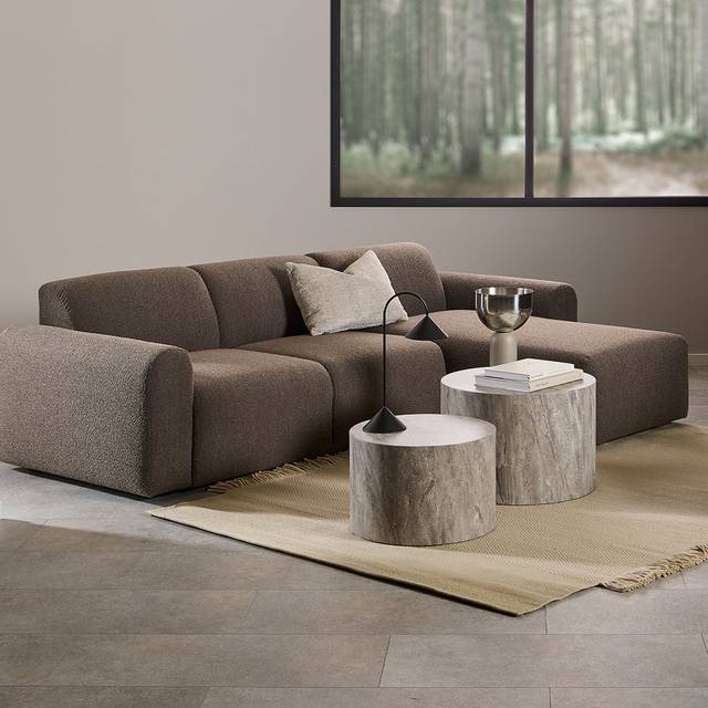Florence Midfield 2 Seater Boucle Taupe Fabric Right Hand Facing Chaise Longue - Brown