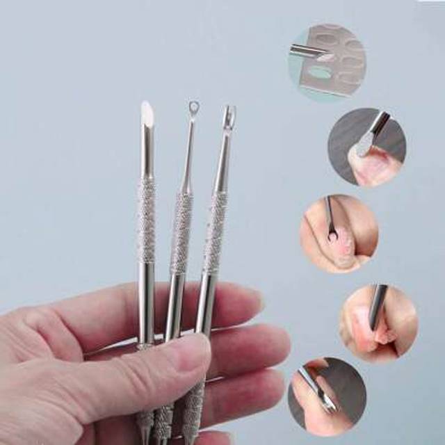 SHEIN 2-In-1 Stainless Steel Cuticle Pusher & Cuticle Remover, Angled Slant Tip Nipper And Nail File, Professional Manicure & Pedicure Tool Set For Salon An