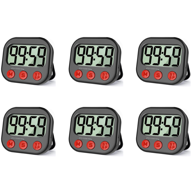 6X Kitchen Timer, Digital Visual Timer Magnetic Clock Stopwatch Countd