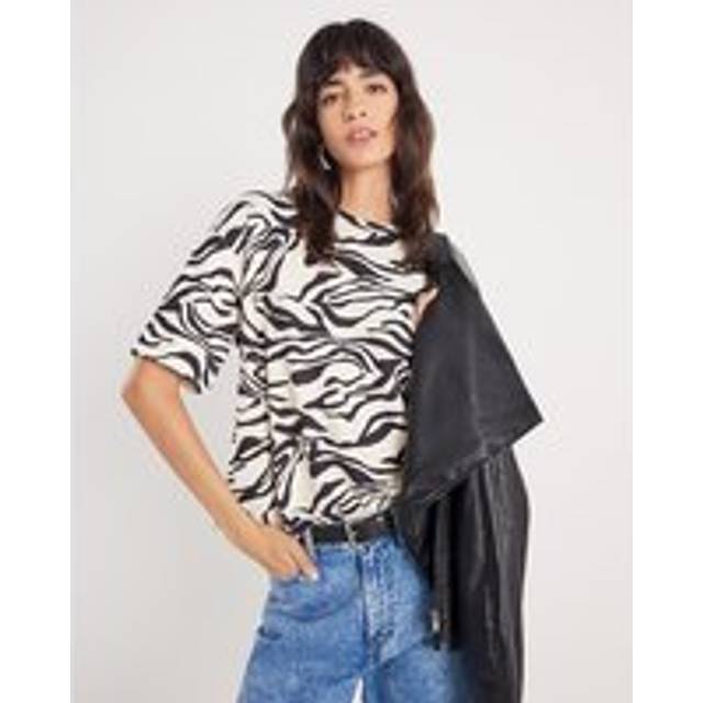 River Island Womens Beige Premium Zebra Print Boxy T-Shirt